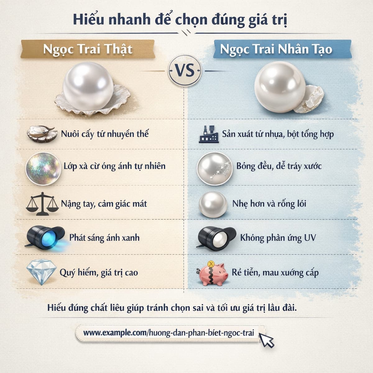 So sánh ngọc trai thật và ngọc trai nhân tạo giúp chọn trang sức đúng giá trị