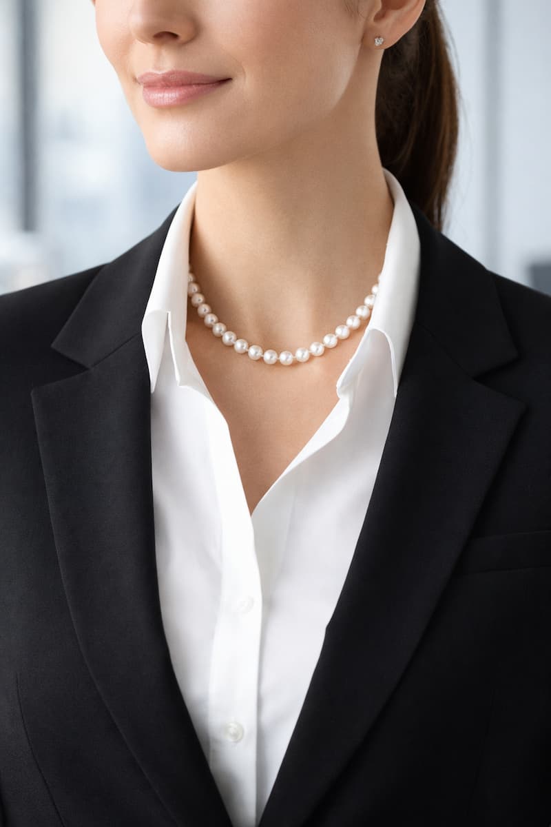 Phối vòng cổ ngọc trai Princess với vest công sở chuyên nghiệp