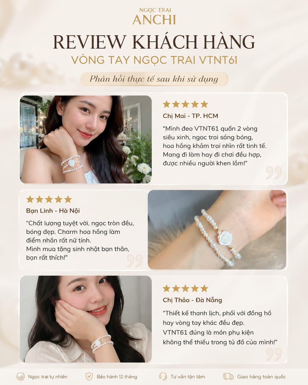 Đánh giá khách hàng về Vòng Tay Ngọc Trai VTNT61
