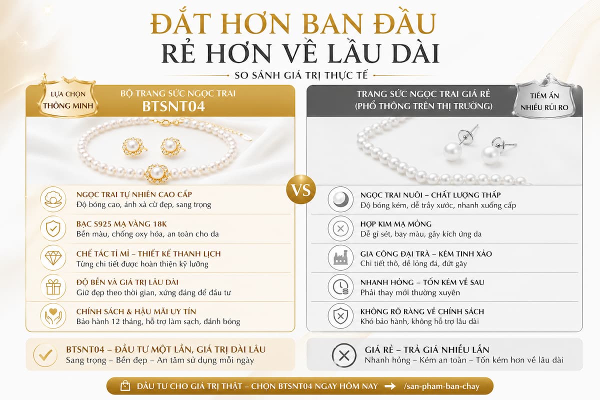 So sánh bộ ngọc trai BTSNT04 với sản phẩm giá rẻ về độ bền và chất lượng
