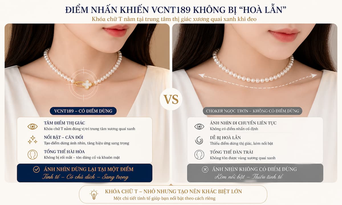 So sánh vòng VCNT189 có điểm dừng ánh nhìn và choker ngọc trơn