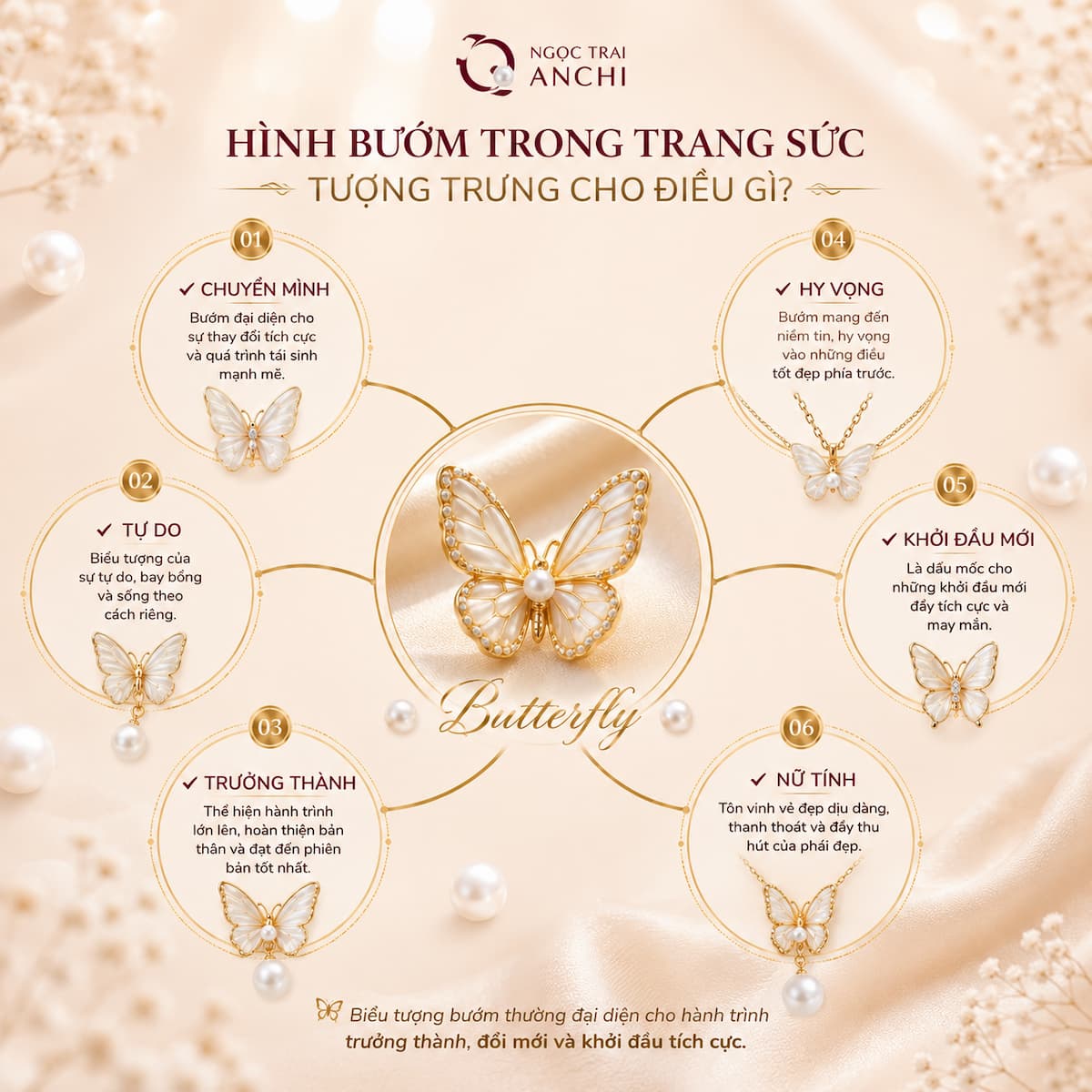 Trang sức hình bướm biểu tượng của sự chuyển mình trưởng thành tự do và hy vọng