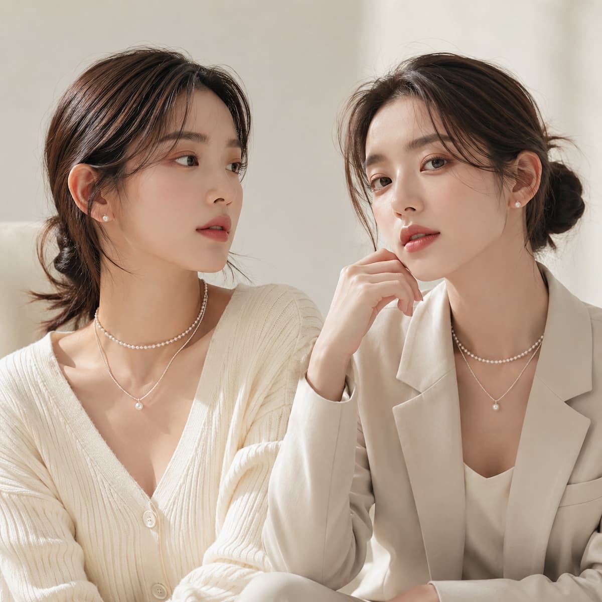 trang sức ngọc trai phong cách Hàn Quốc trẻ trung với choker pearl và layer pearl dễ phối đồ hằng ngày