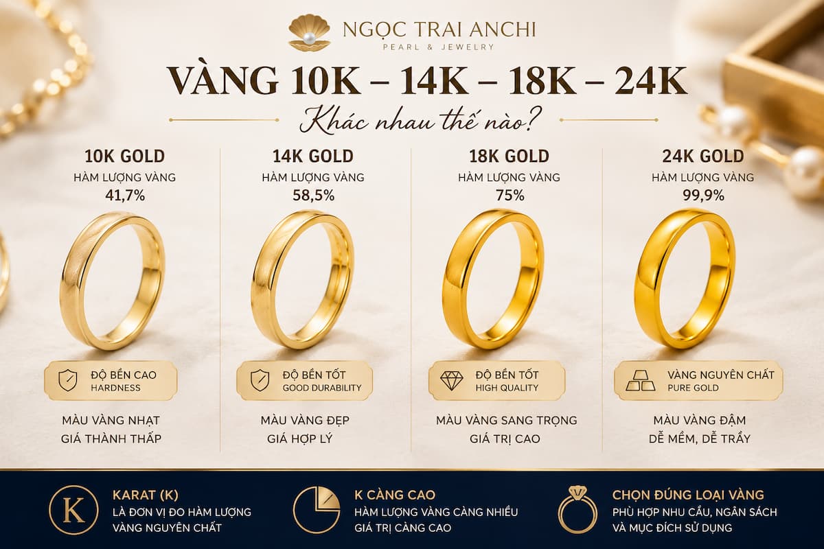 Phân biệt vàng 10K 14K 18K và 24K trong chế tác trang sức