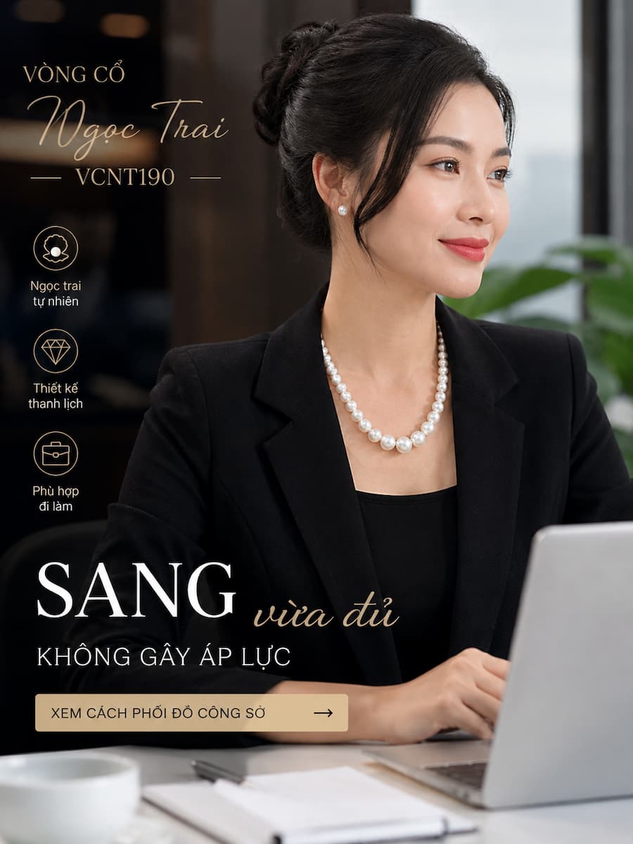Vòng cổ ngọc trai VCNT190 khi đeo với outfit công sở