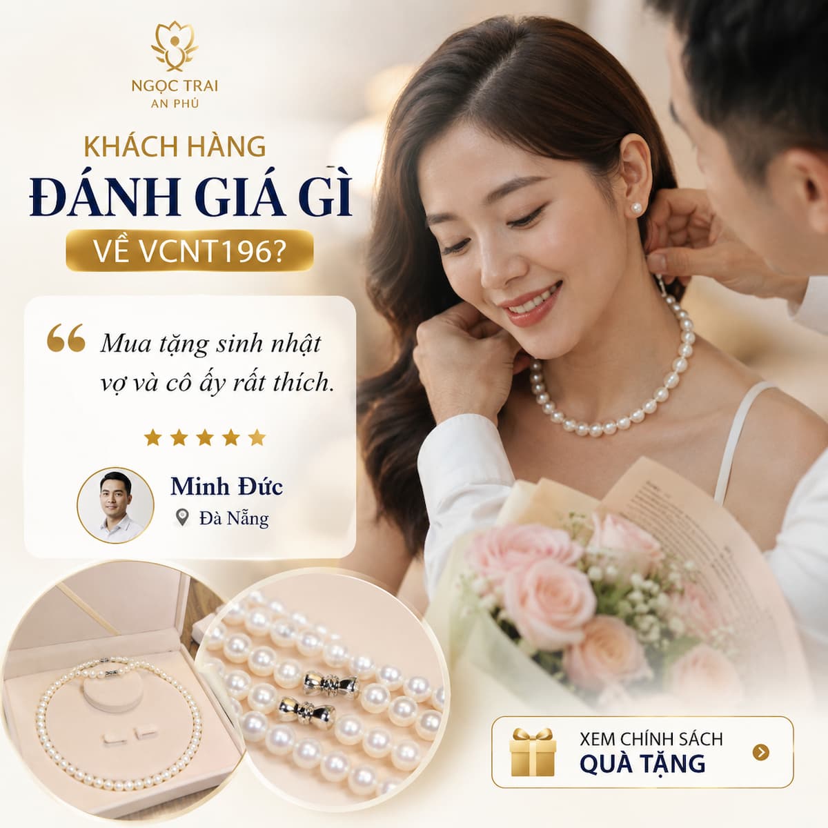 Khách hàng Minh Đức lựa chọn Vòng Cổ Ngọc Trai VCNT196 làm quà tặng sinh nhật vợ