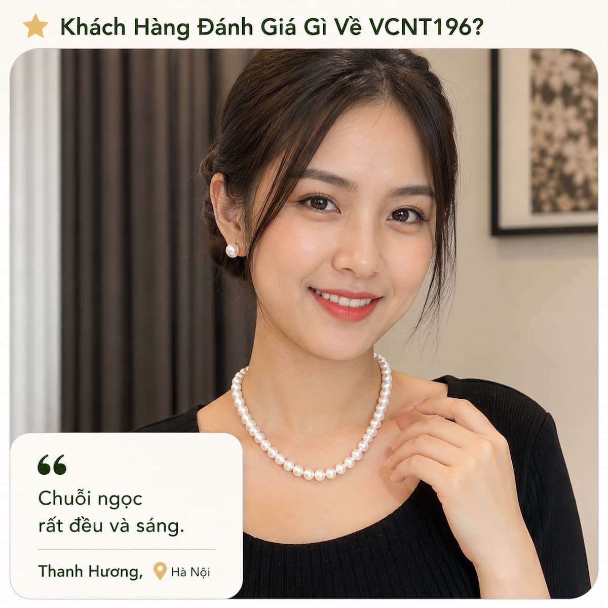 Khách hàng Thanh Hương đeo Vòng Cổ Ngọc Trai VCNT196 tại Hà Nội