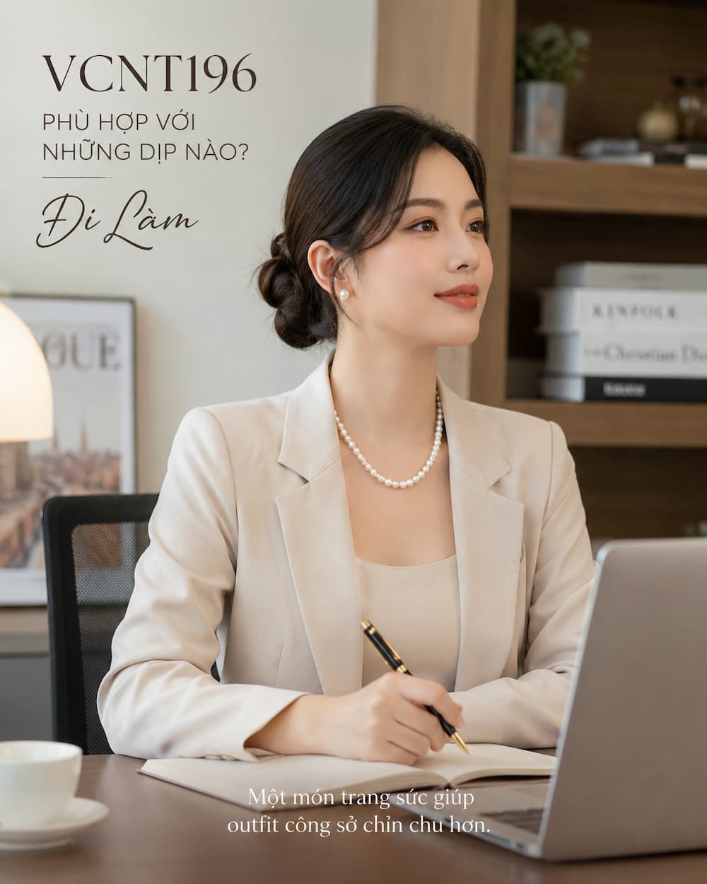Vòng Cổ Ngọc Trai VCNT196 phối blazer công sở thanh lịch