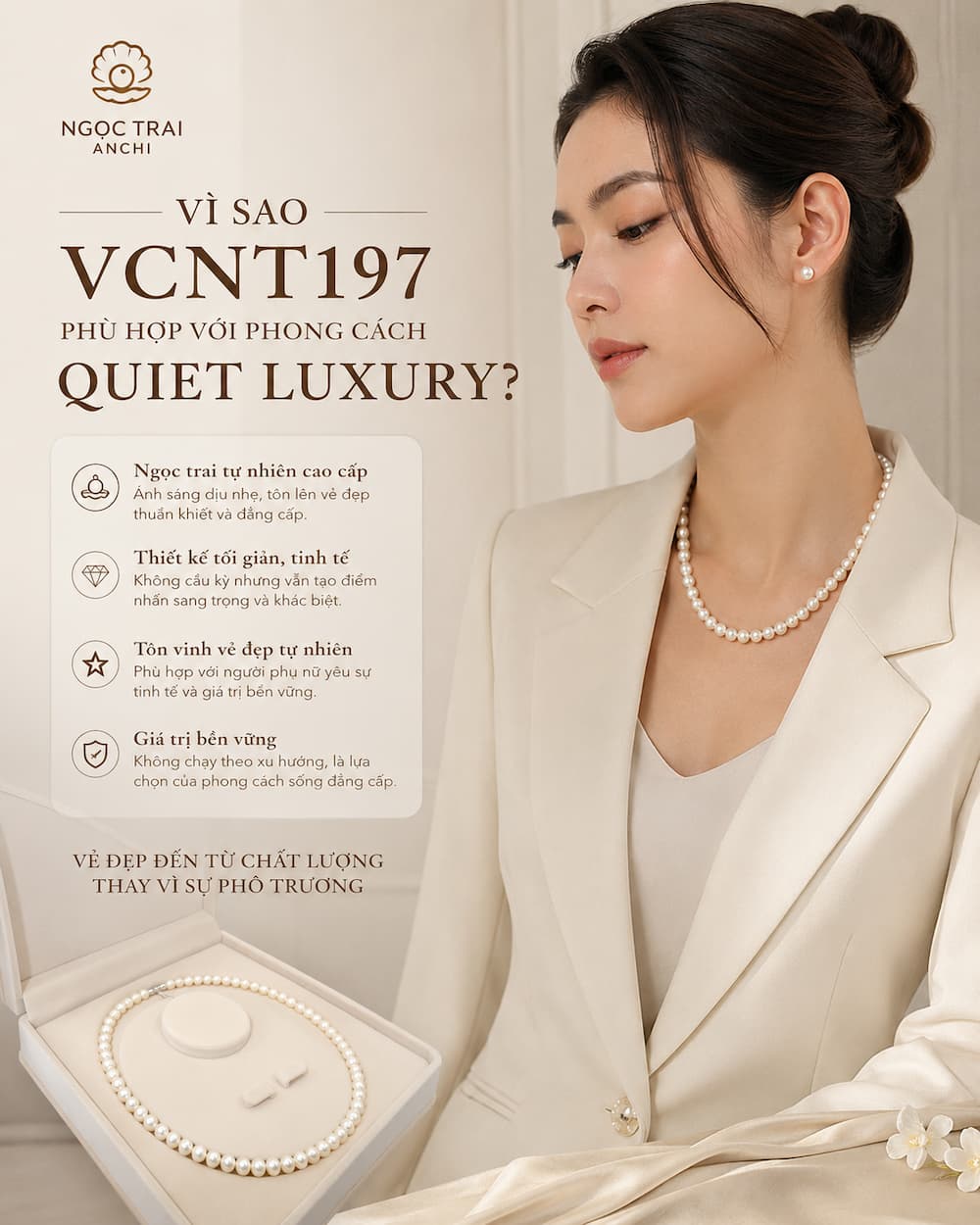 Vòng Cổ Ngọc Trai VCNT197 theo phong cách Quiet Luxury tối giản