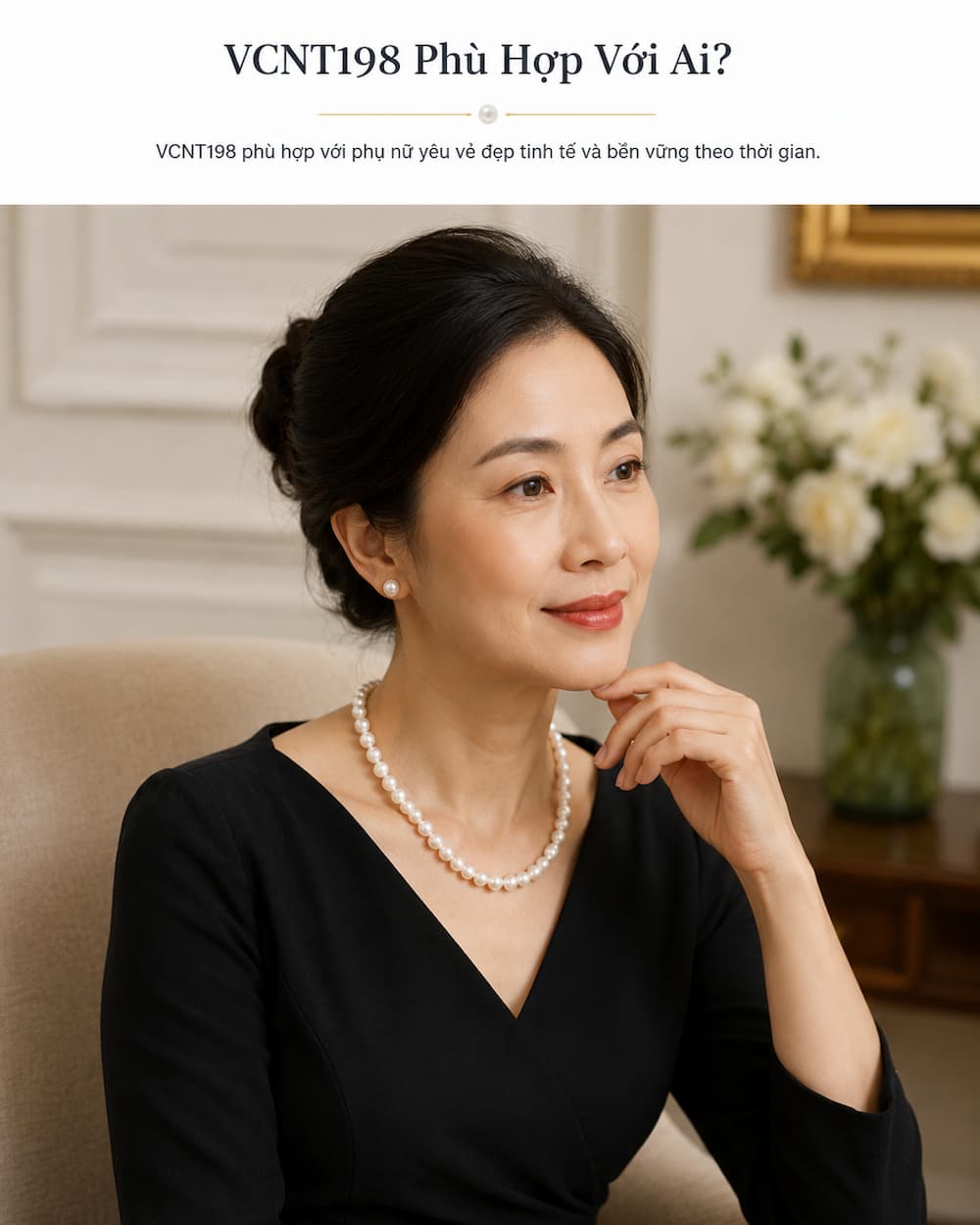 Phụ nữ trưởng thành đeo Vòng Cổ Ngọc Trai VCNT198 phong cách thanh lịch