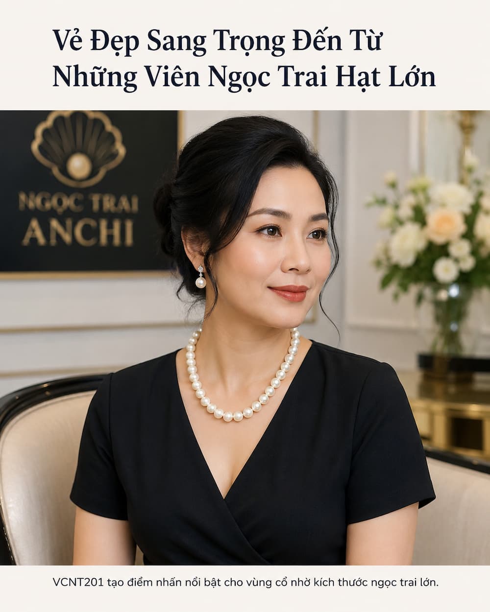 Phụ nữ thanh lịch đeo Vòng Cổ Ngọc Trai VCNT201 ngọc trai hạt lớn 10–11mm