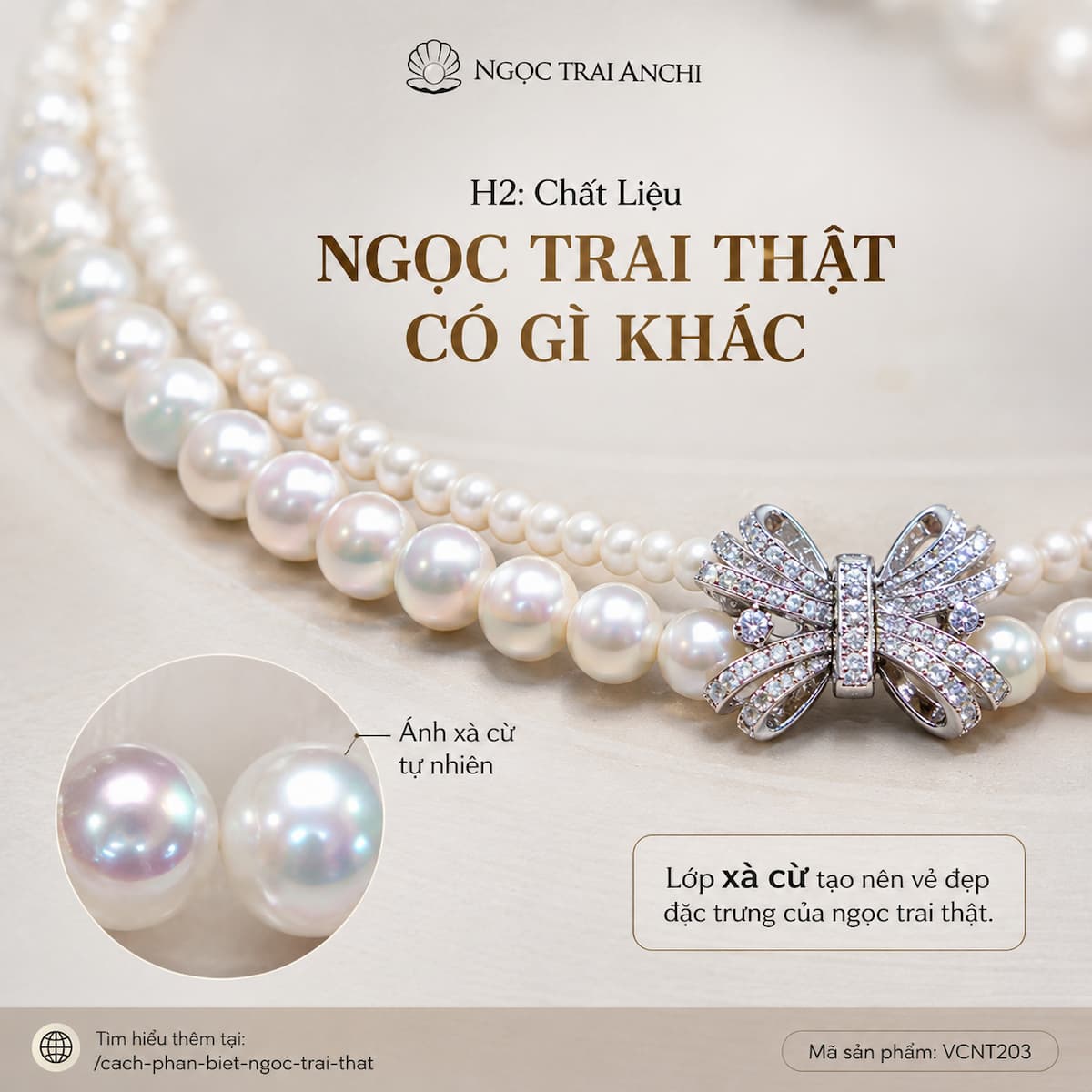 Ánh xà cừ tự nhiên của Vòng Cổ Choker Ngọc Trai Đôi VCNT203 ngọc trai nước ngọt thật