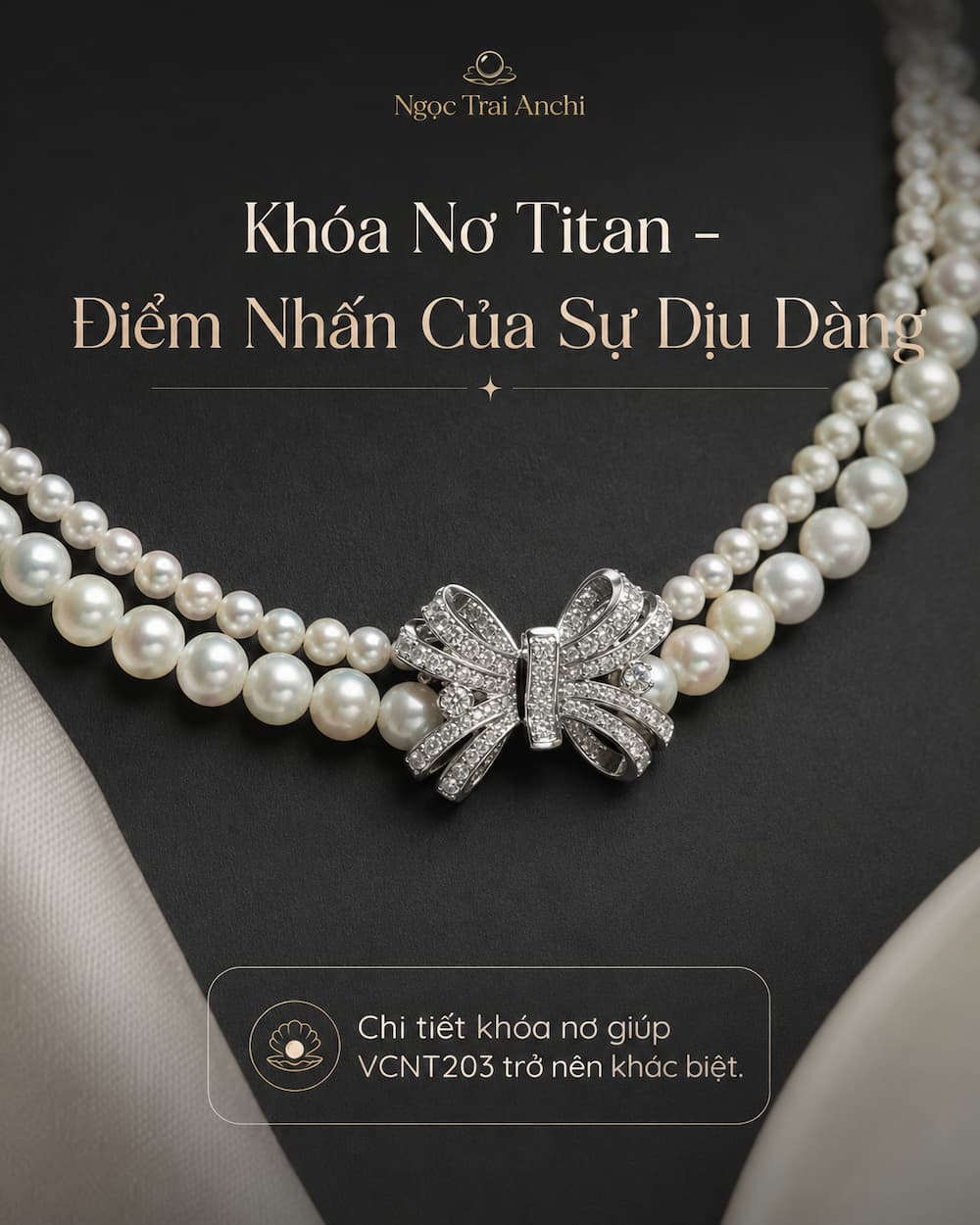 Khóa nơ titan của Vòng Cổ Choker Ngọc Trai Đôi VCNT203 mang phong cách tiểu thư hiện đại