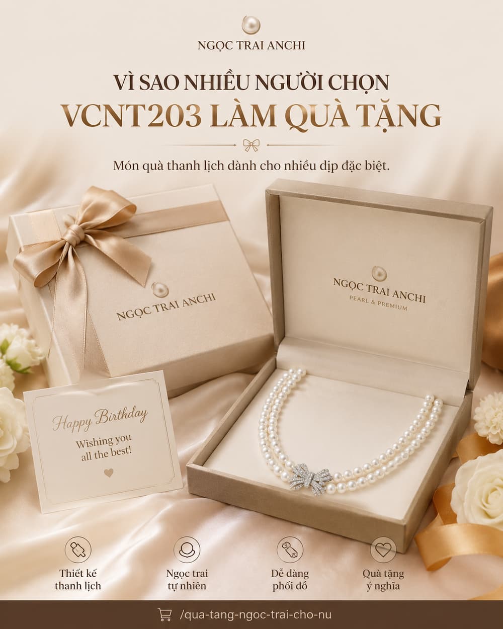 Vòng Cổ Choker Ngọc Trai Đôi VCNT203 làm quà tặng sinh nhật cho nữ