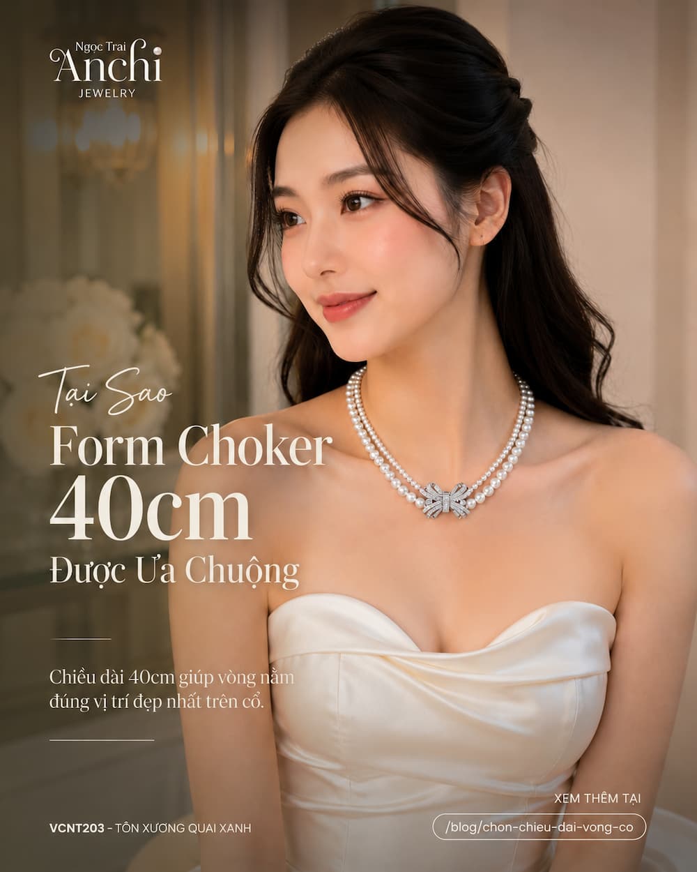 Vòng Cổ Choker Ngọc Trai Đôi VCNT203 tôn xương quai xanh và đường cổ thanh thoát