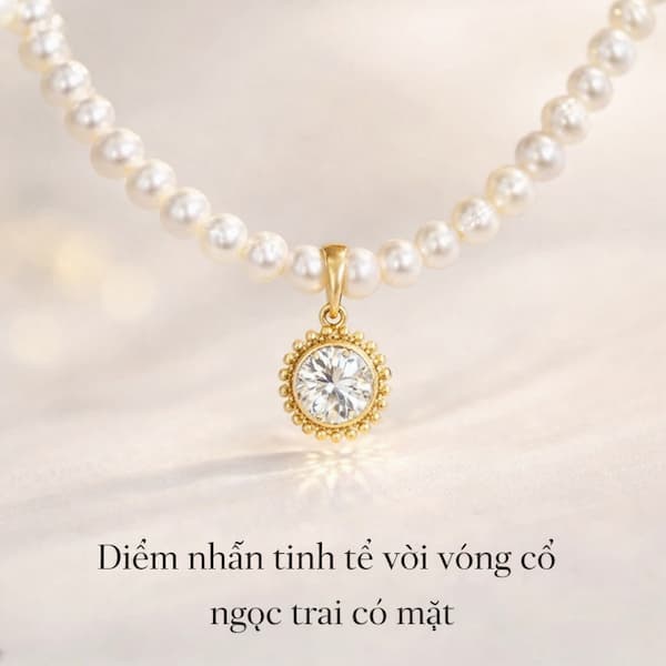 Vòng cổ ngọc trai có mặt dây điểm nhấn thanh lịch hiện đại