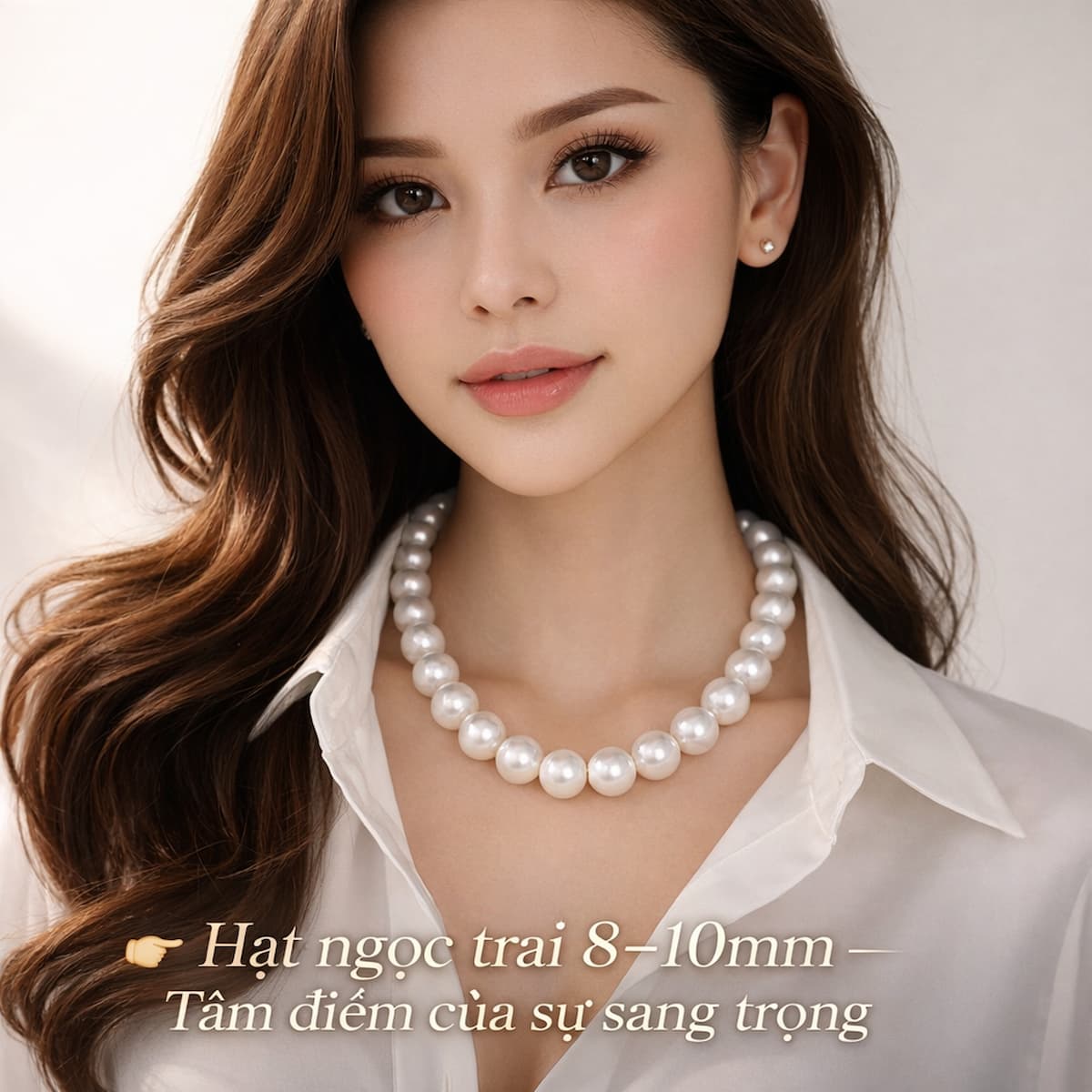 Vòng cổ ngọc trai hạt to 8–10mm nổi bật phong cách sang trọng
