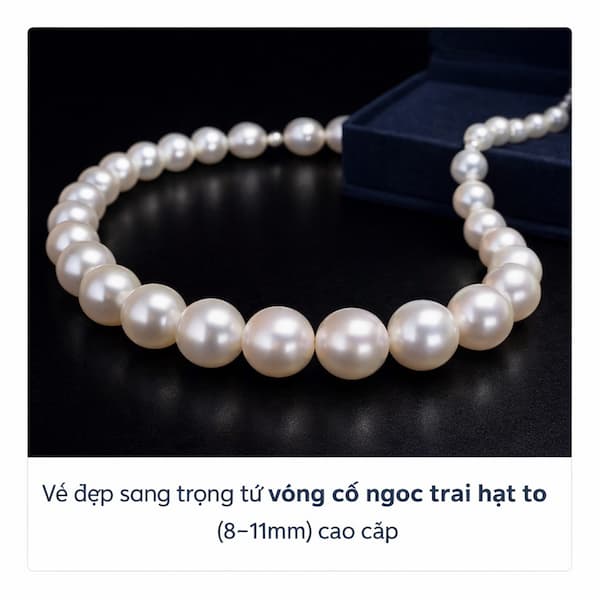 Vòng cổ ngọc trai hạt to cao cấp ánh xà cừ dày phong cách sang trọng