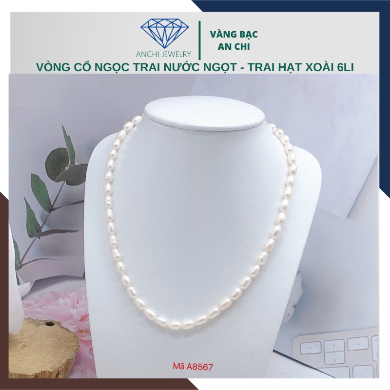 Vòng cổ ngọc trai mặc áo dài thời trang dáng hạt gạo mã 67CH210K5
