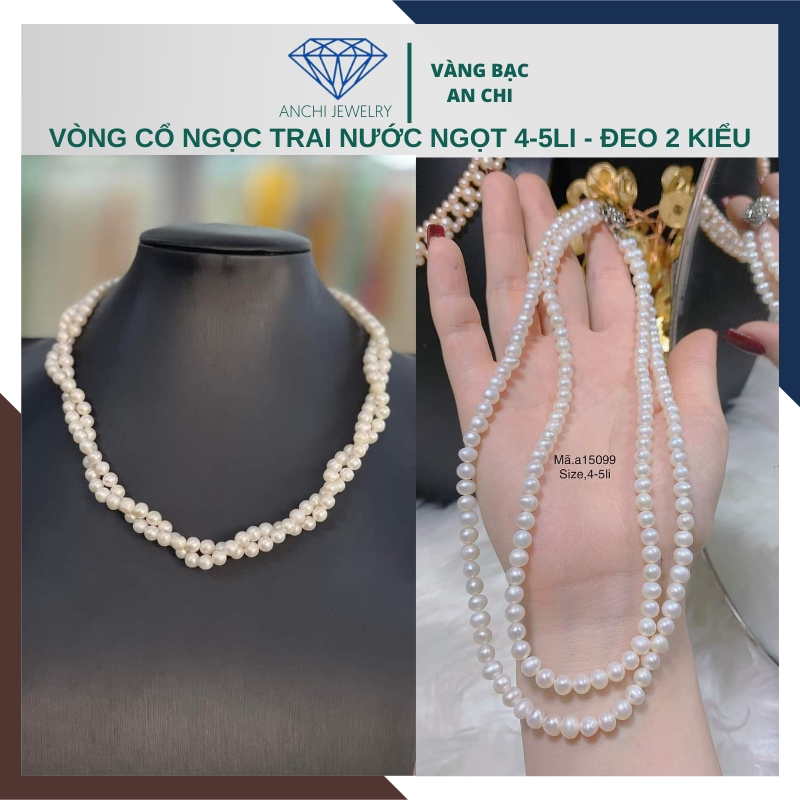Vòng cổ ngọc trai 2 vòng xoắn hạt nhỏ mã 45AC310