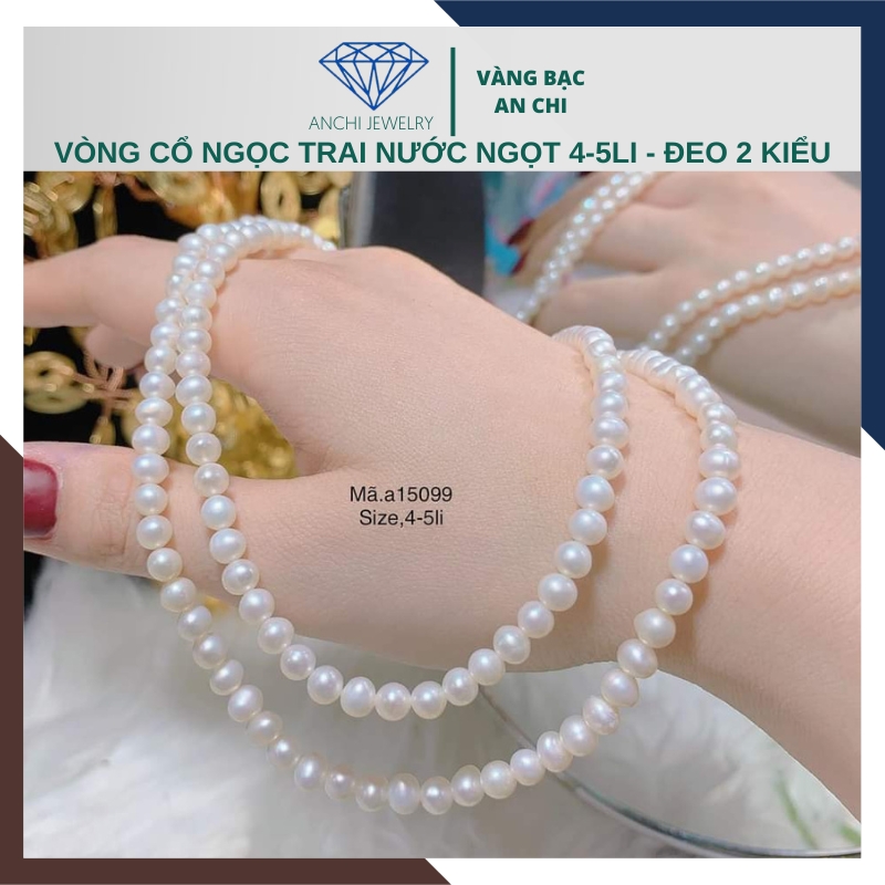 Vòng cổ ngọc trai 2 vòng xoắn hạt nhỏ mã 45AC310