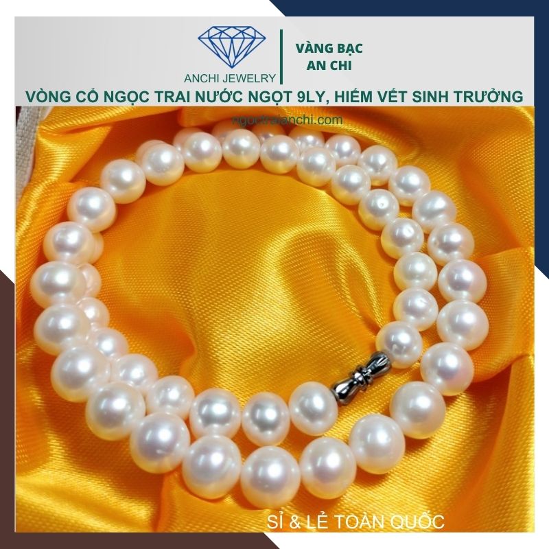 Vòng cổ ngọc trai trơn hạt to 9-10mm mã VCNT03