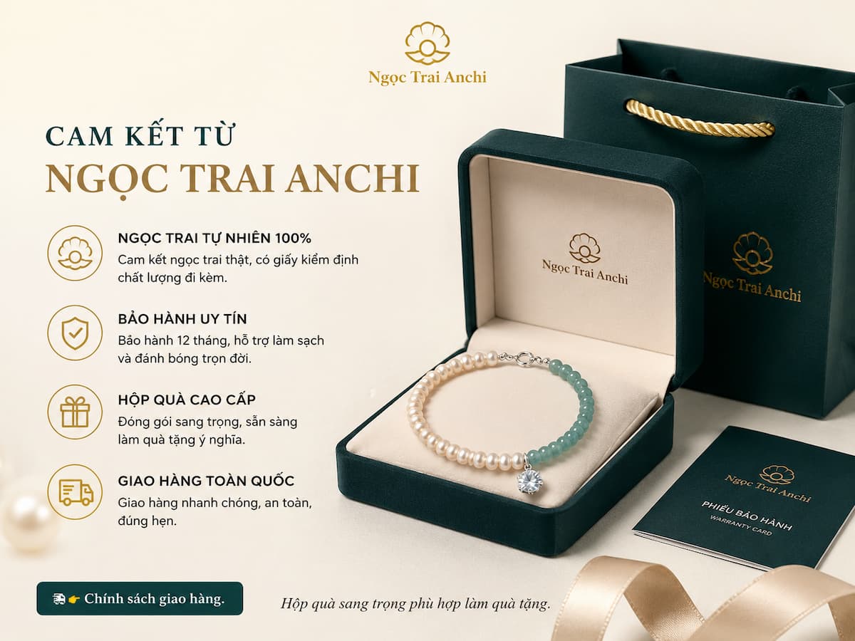 Vòng Tay Ngọc Trai Phối Đá Lam Ngọc VTNT62 đóng gói hộp quà cao cấp
