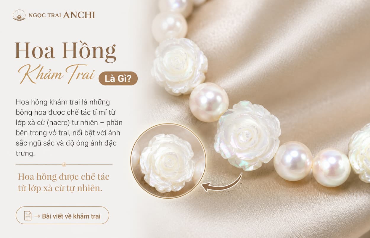 Chi tiết hoa hồng khảm trai trên Vòng Tay Ngọc Trai Hoa Hồng VTNT58