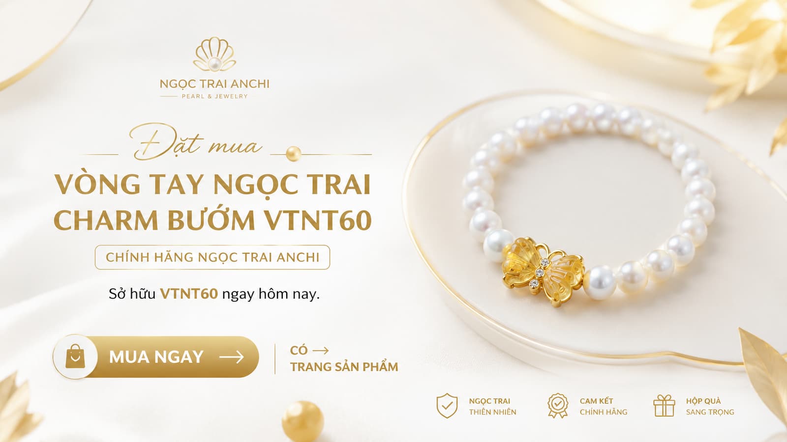 Đặt mua Vòng Tay Ngọc Trai Charm Bướm VTNT60 chính hãng Ngọc Trai Anchi