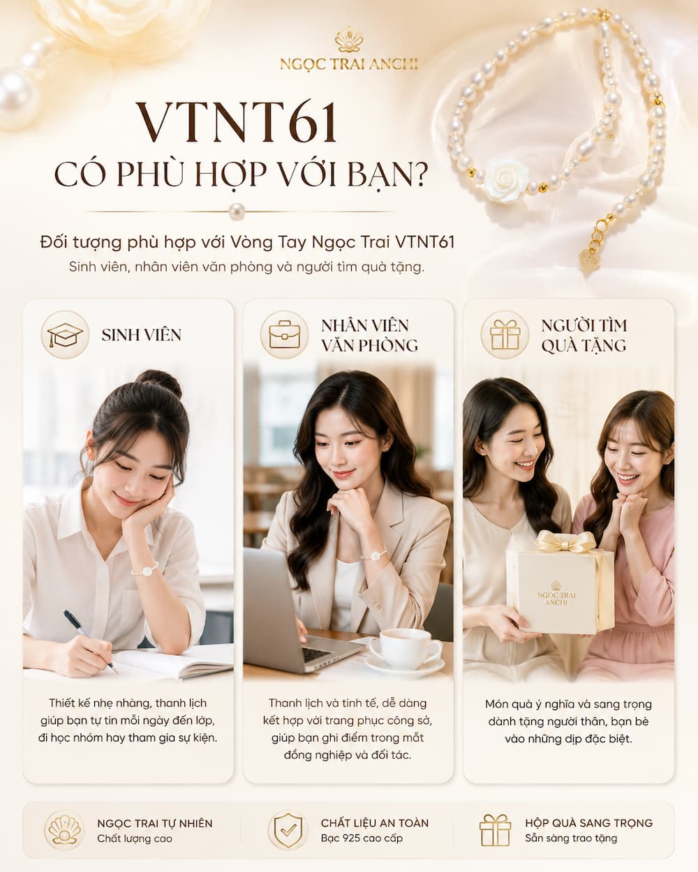 Đối tượng phù hợp với Vòng Tay Ngọc Trai VTNT61
