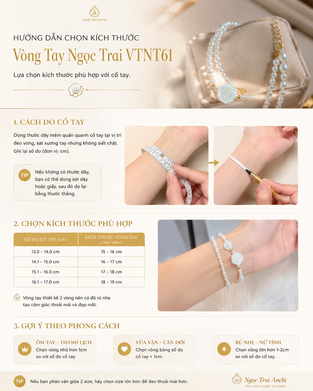 Hướng dẫn chọn kích thước Vòng Tay Ngọc Trai VTNT61
