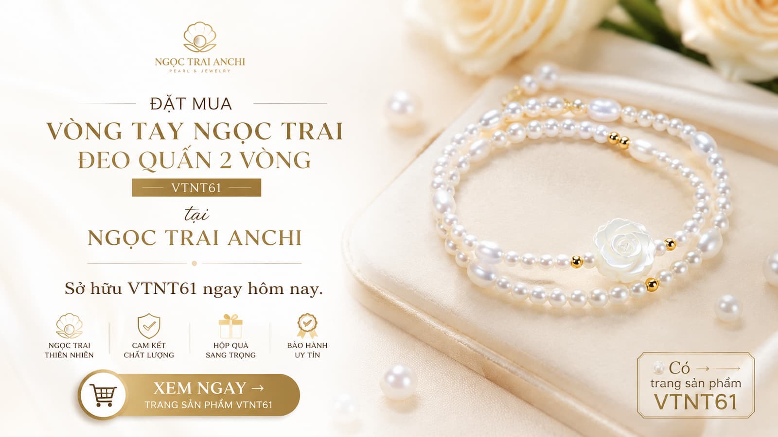 Đặt mua Vòng Tay Ngọc Trai Đeo Quấn 2 Vòng VTNT61 tại Ngọc Trai Anchi
