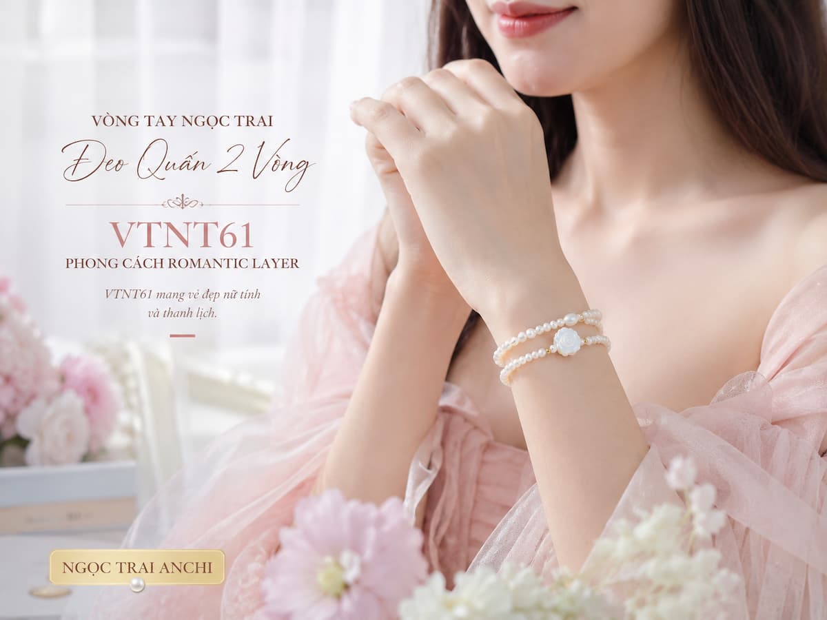 Vòng Tay Ngọc Trai Đeo Quấn 2 Vòng VTNT61 phong cách Romantic Layer