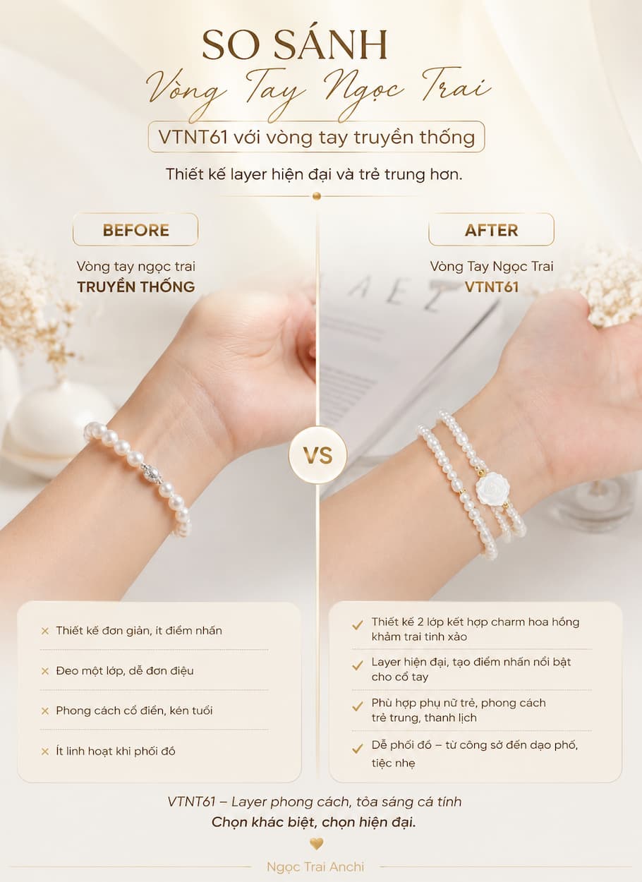 So sánh Vòng Tay Ngọc Trai VTNT61 với vòng tay ngọc trai truyền thống