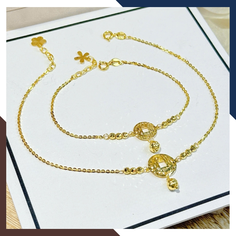 Lắc Tay/Lắc Chân Vàng Nữ 10K Mix Charm Kim Tiền May Mắn & Tài Lộc BTSV22