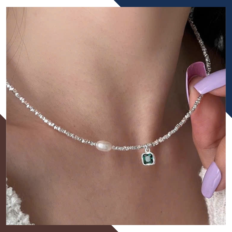 Bộ Ngọc Trai Bạc Vụn Phối Đá Xanh BTSNT158