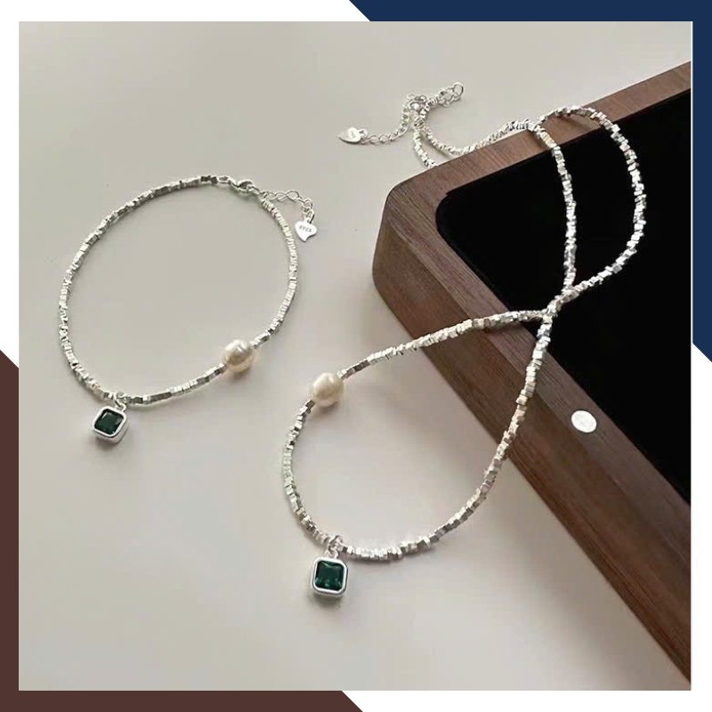 Bộ Ngọc Trai Bạc Vụn Phối Đá Xanh BTSNT158