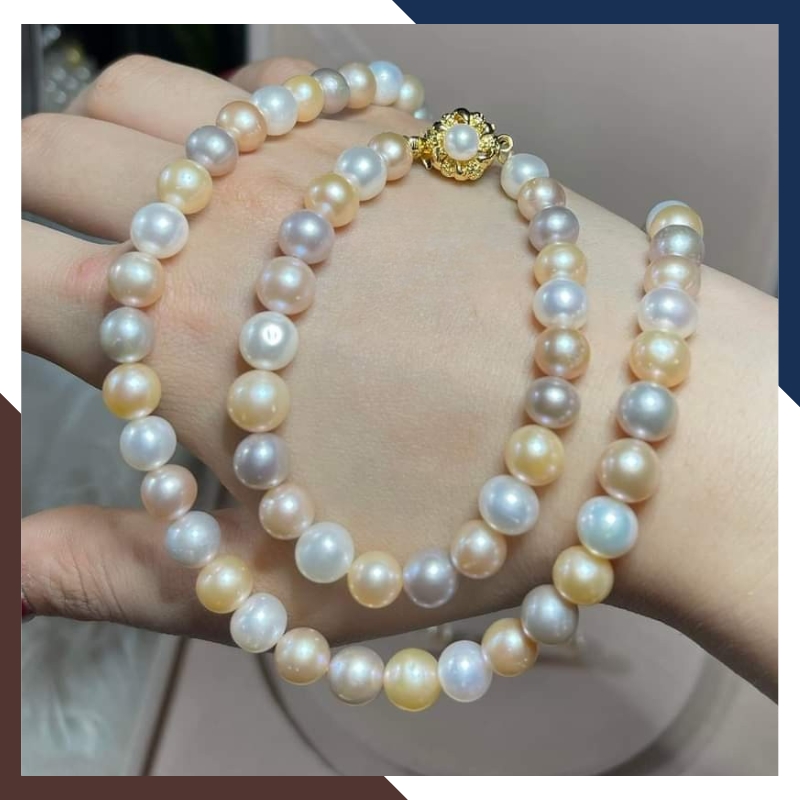 Bộ trang sức ngọc trai tứ quý 4 màu 8–9mm cao cấp – Set vòng cổ, vòng tay & bông tai BTSNT10