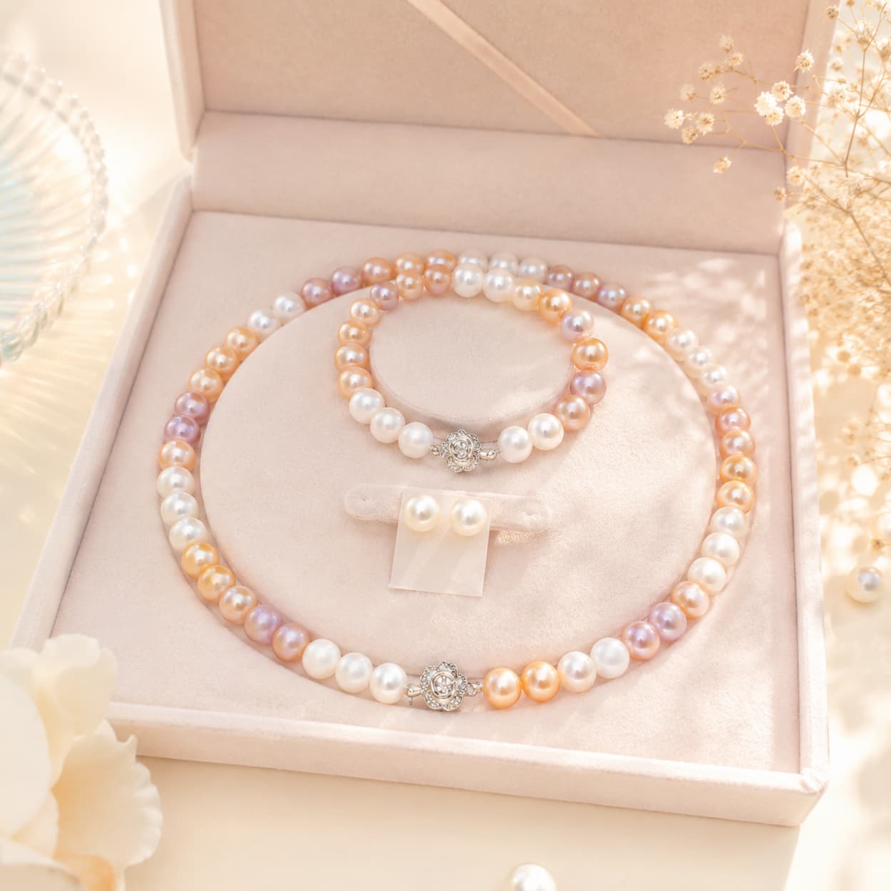 Bộ Trang Sức Ngọc Trai BTSNT251 – Phối 3 Màu Pastel Trẻ Trung & Thanh Lịch