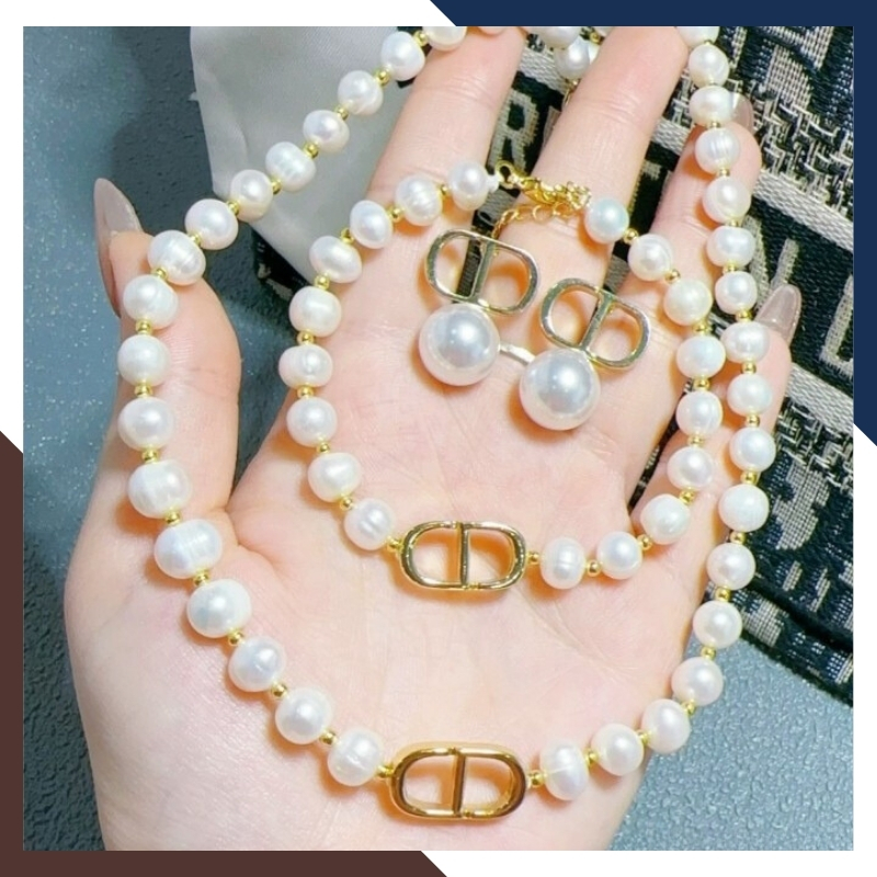 Bộ trang sức ngọc trai CD Dior mặc áo dài đẹp cho nữ mã V78450B910
