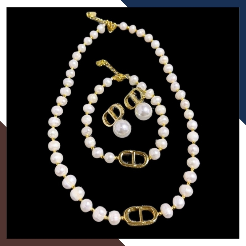 Bộ trang sức ngọc trai CD Dior mặc áo dài đẹp cho nữ mã V78450B910