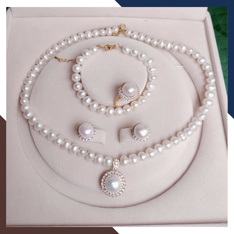 Bộ Trang Sức Ngọc Trai Cho Mẹ Phối Bạc Hình Hoa Đính Đá Sang Trọng BTSNT86