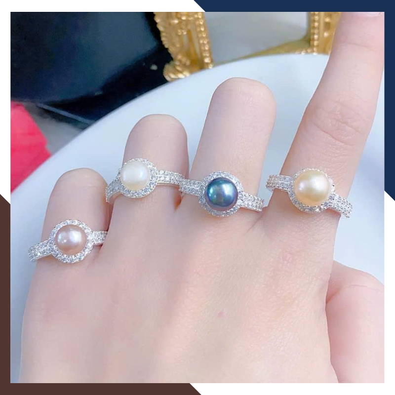 Bộ trang sức ngọc trai màu trắng hồng tím đen khung bạc xi bạch kim cho nữ đẹp mã 89AC765