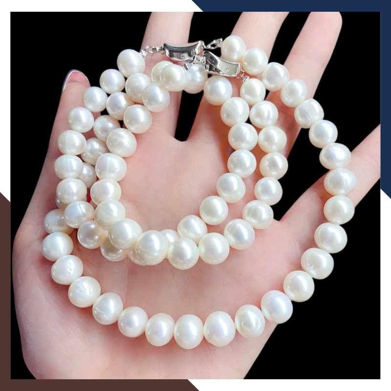 Bộ trang sức ngọc trai thật hạt to 9–10mm màu trắng BTSNT202 – Đơn giản sang trọng