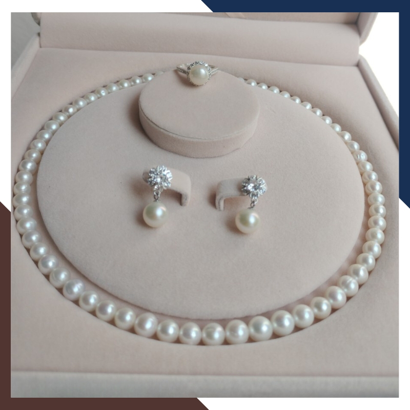 Bộ trang sức ngọc trai thật màu trắng cao cấp mã BTSNT20