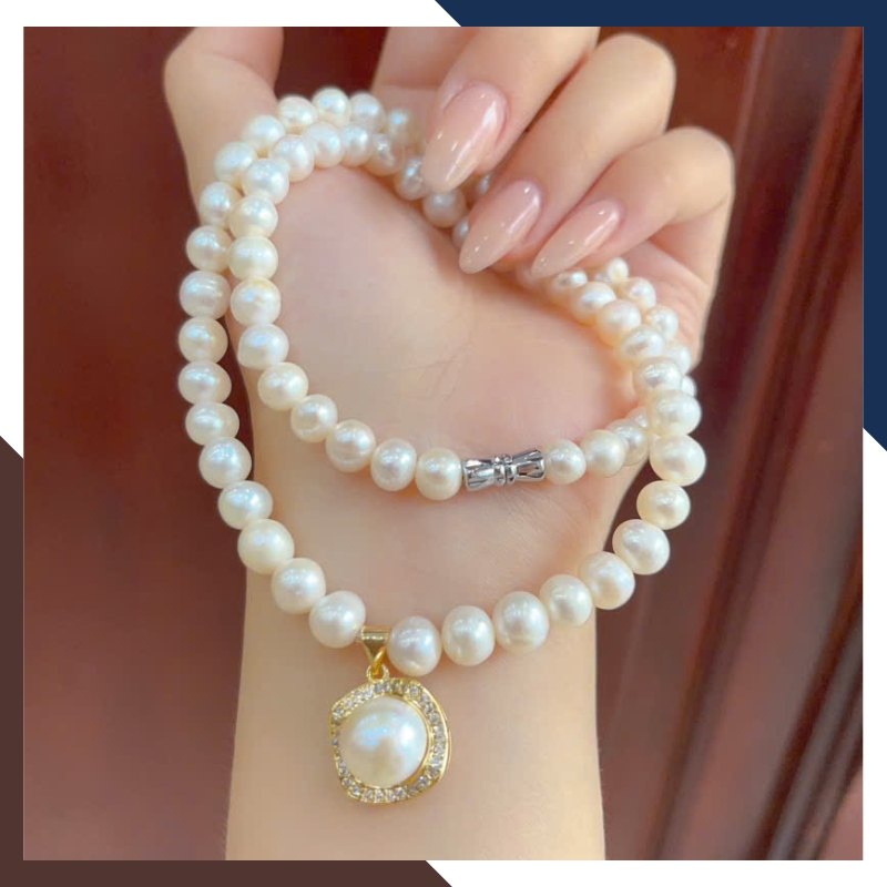 Bộ trang sức ngọc trai thật nuôi nước ngọt cao cấp cho nữ mặc áo dài đẹp mã CH280BM110