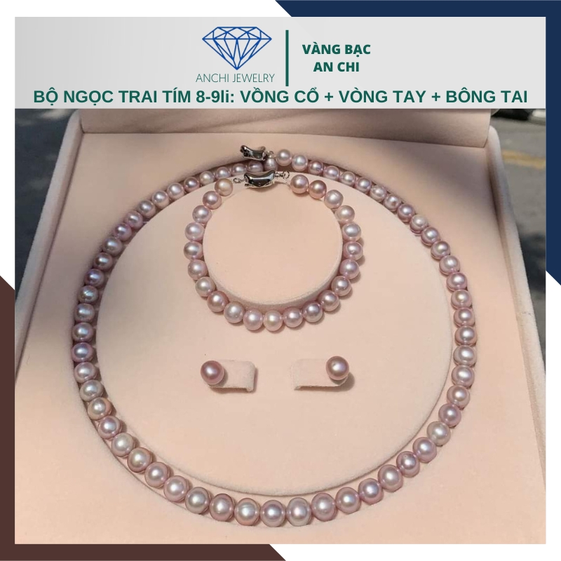 Bộ trang sức ngọc trai tím tự nhiên mã BTSNT07