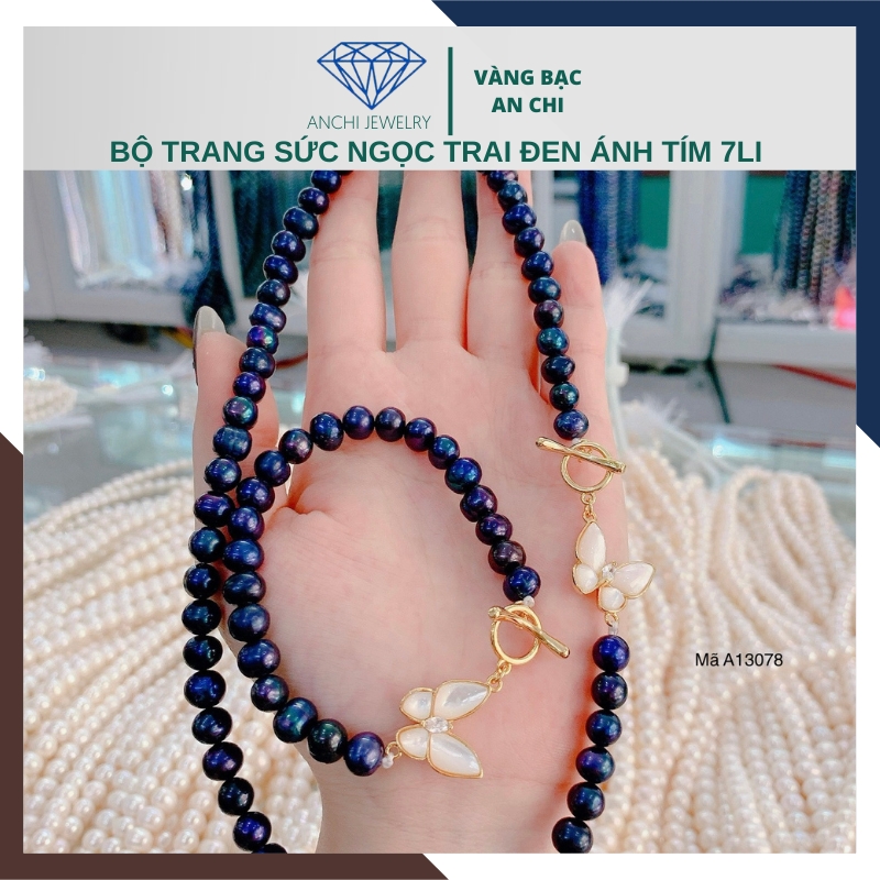 Bộ vòng ngọc trai đen khóa bướm đẹp cho nữ mã BTSNT12