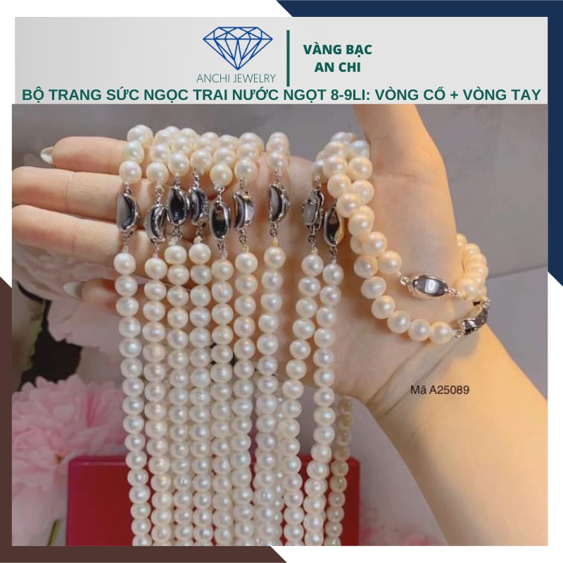 Bộ trang sức ngọc trai nước ngọt màu trắng cao cấp BTSNT05