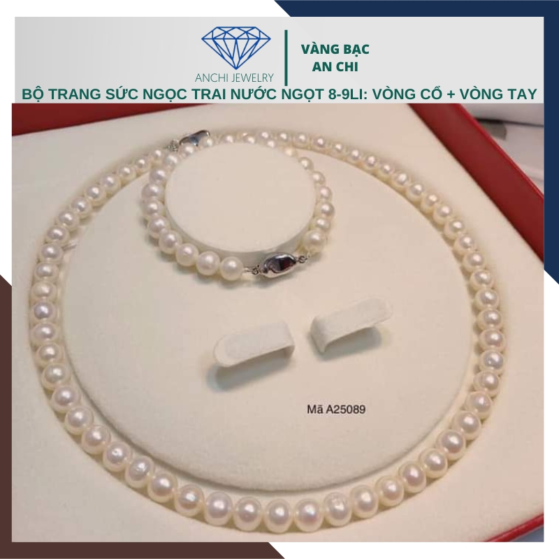Bộ trang sức ngọc trai nước ngọt màu trắng cao cấp BTSNT05